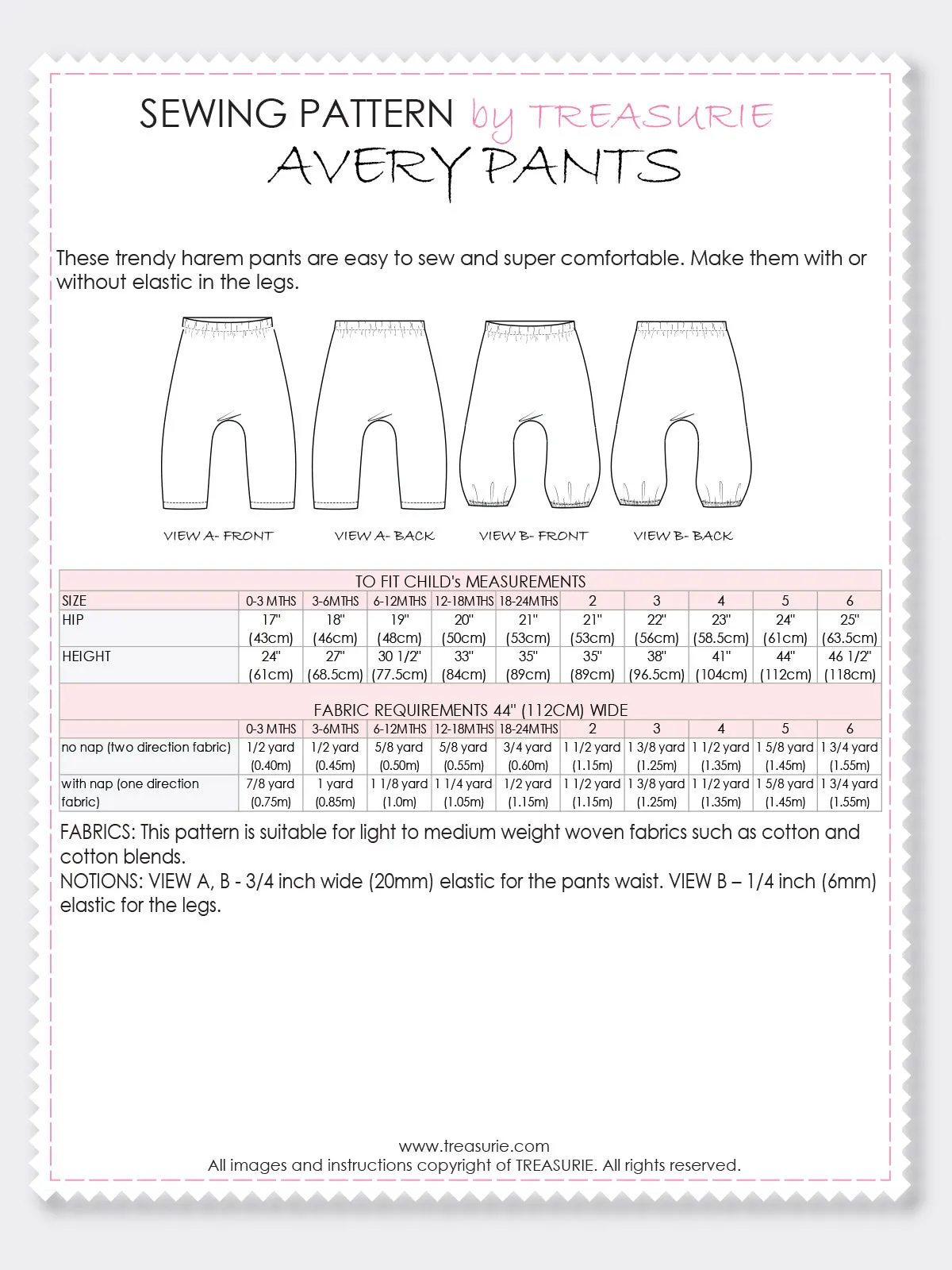 AVERY - Harem Pants Pattern (0-6T)