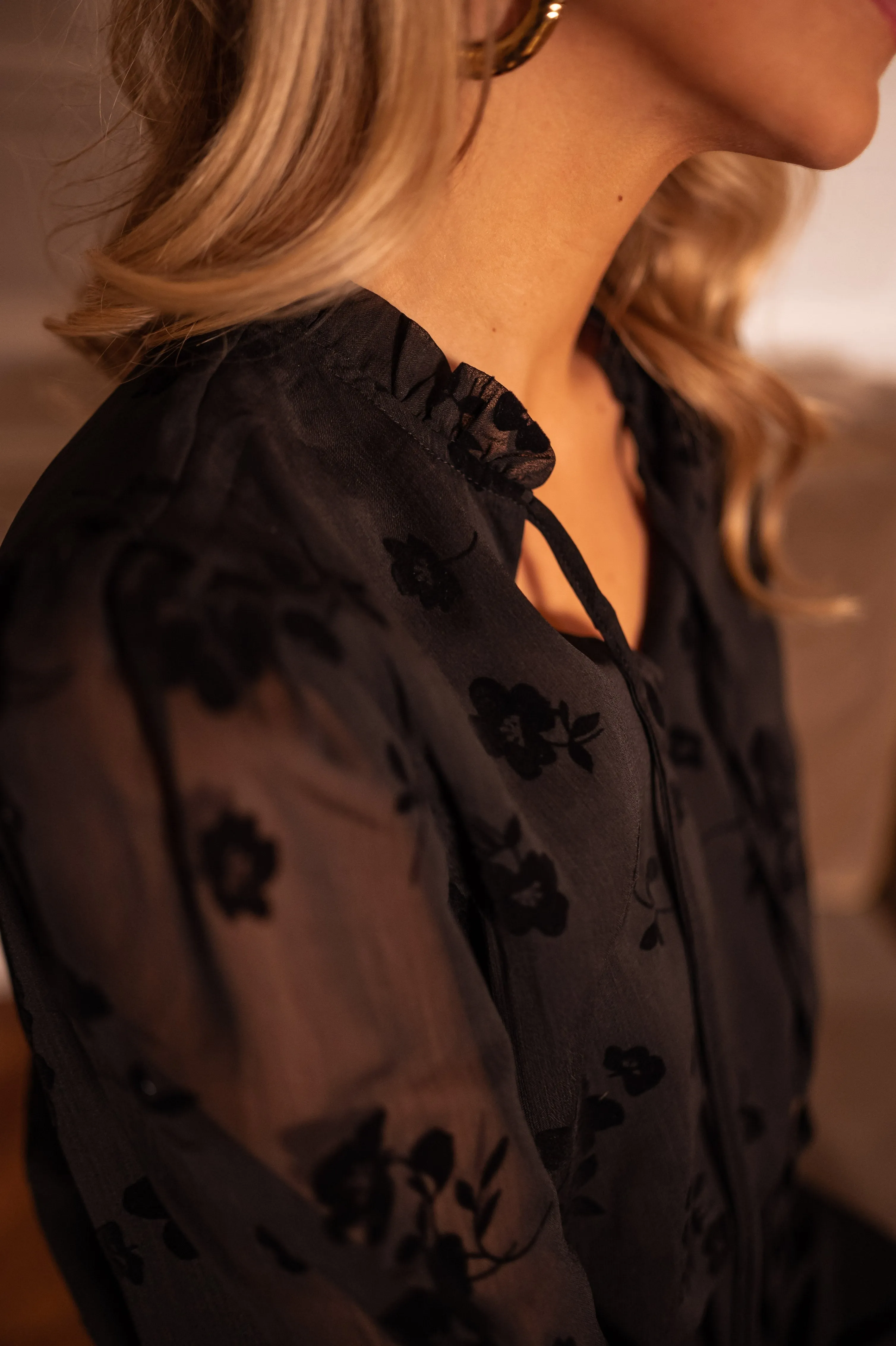 Black Floral Velvet Maiko Blouse