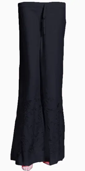 Black Rayon Embroidered Palazzo Pants/Trousers