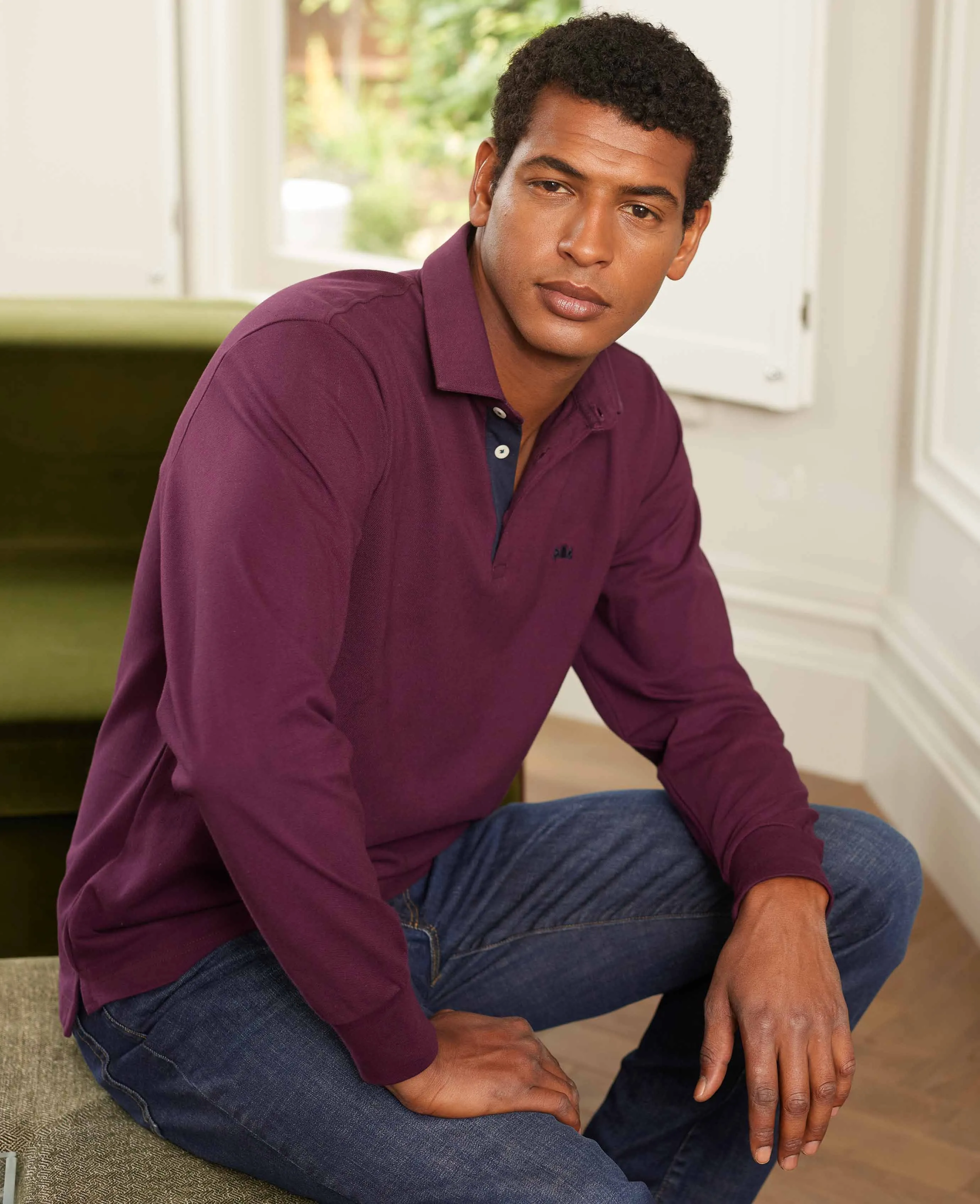 Burgundy Long Sleeve Polo Shirt