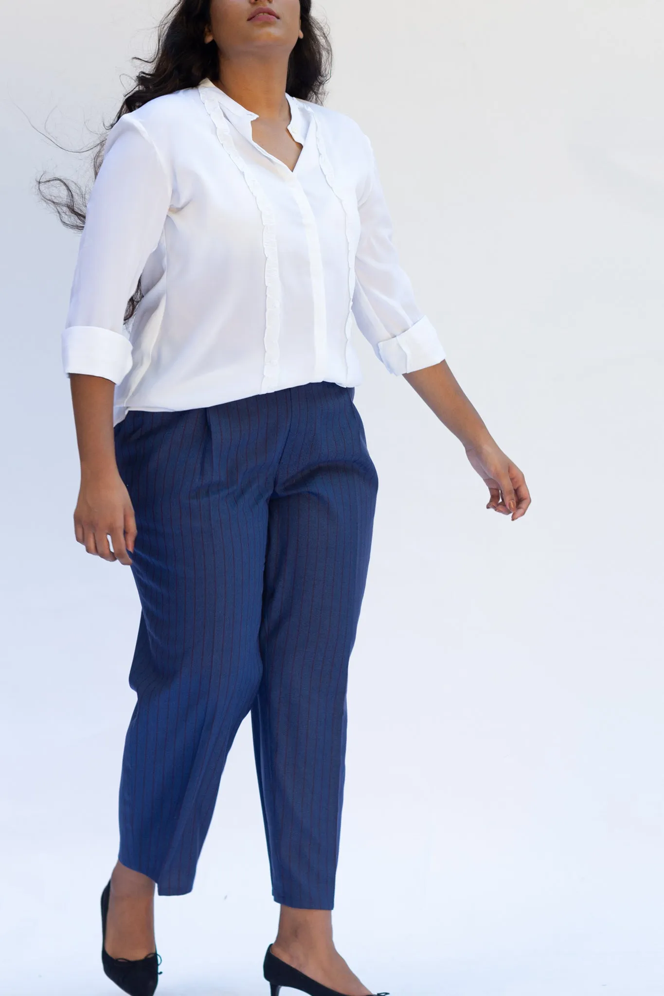 Cobalt Pinstripe Pleated Trousers with Belt