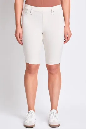 Ecru Hyperstretch Mid Rise Pull-on Bermuda Shorts