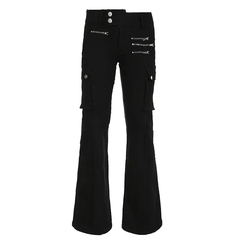 Grunge Goth Black Low Waisted Denim Pants