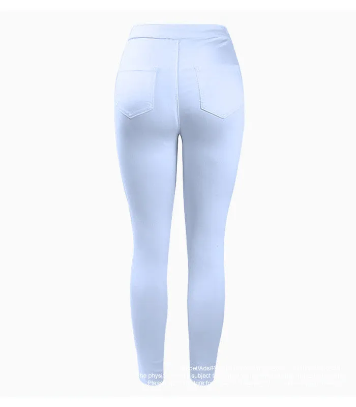 High Waist White Basic Casual Fashion Stretch Skinny Denim Jean