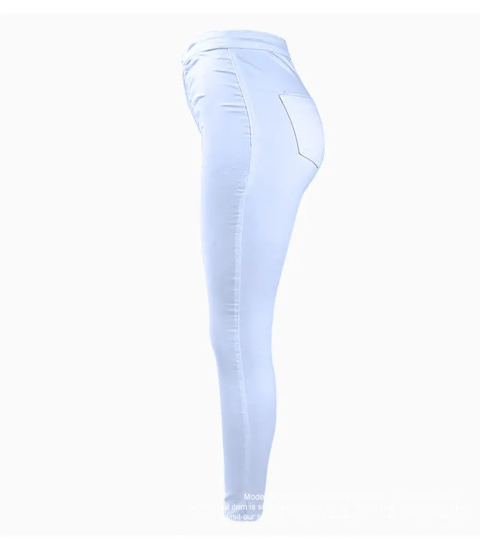 High Waist White Basic Casual Fashion Stretch Skinny Denim Jean