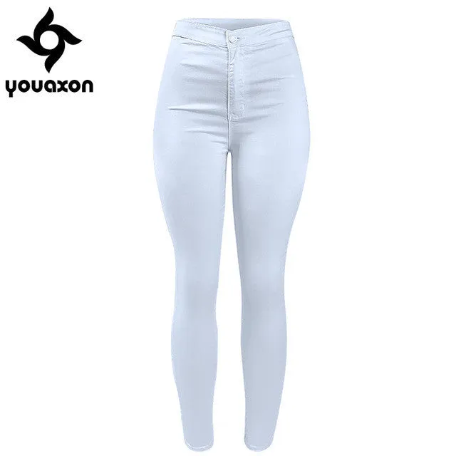 High Waist White Basic Casual Fashion Stretch Skinny Denim Jean