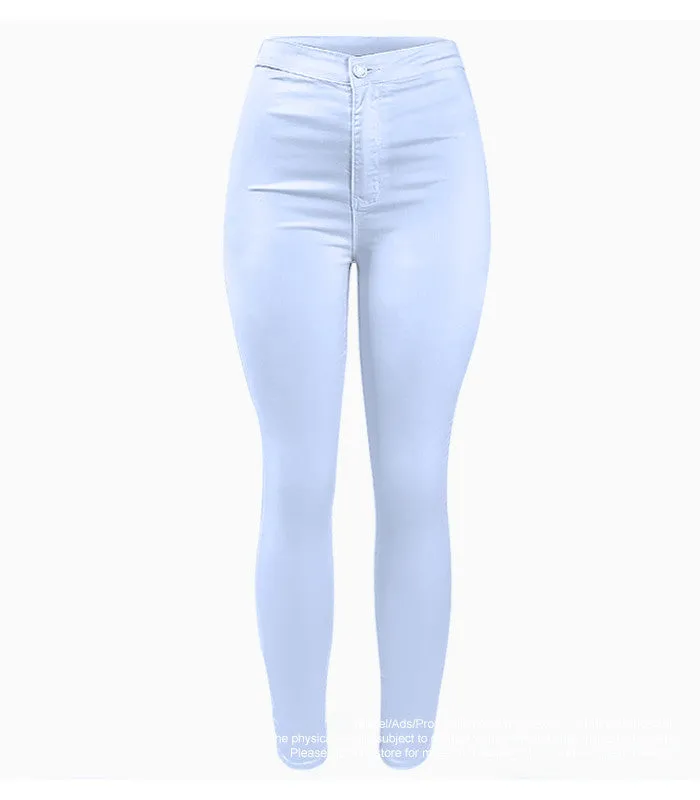 High Waist White Basic Casual Fashion Stretch Skinny Denim Jean