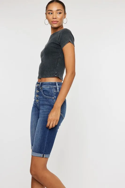 KanCan High Rise Cuff Bermuda Shorts