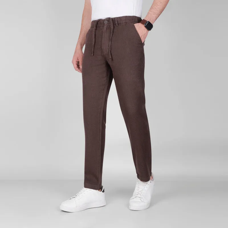 Lightweight  Ramie-Cotton Trousers-   BROWN