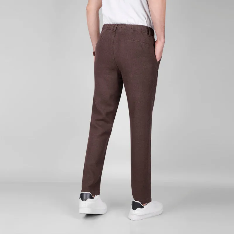 Lightweight  Ramie-Cotton Trousers-   BROWN