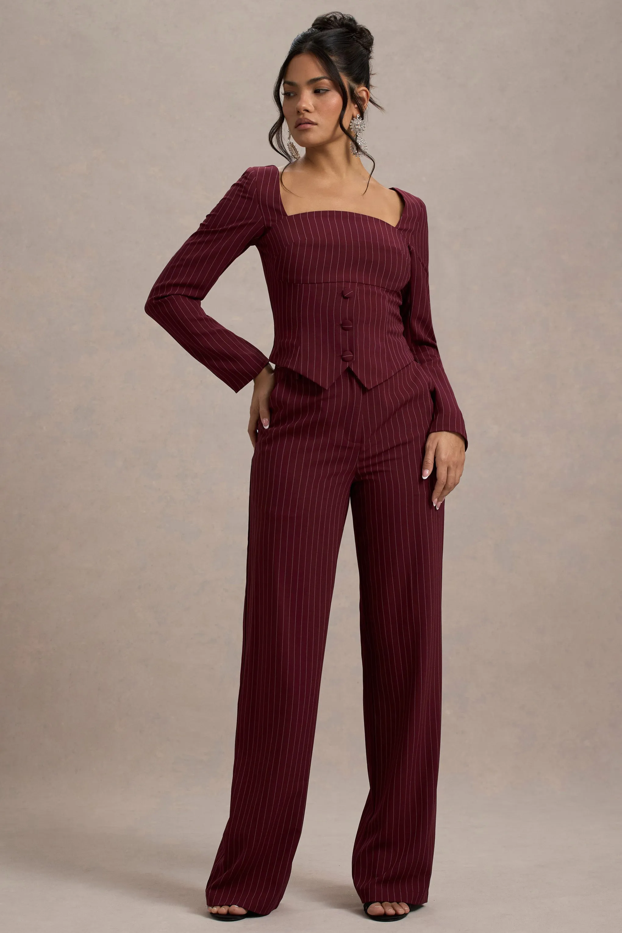 Los Angeles | Wine Pinstripe Tailored Top