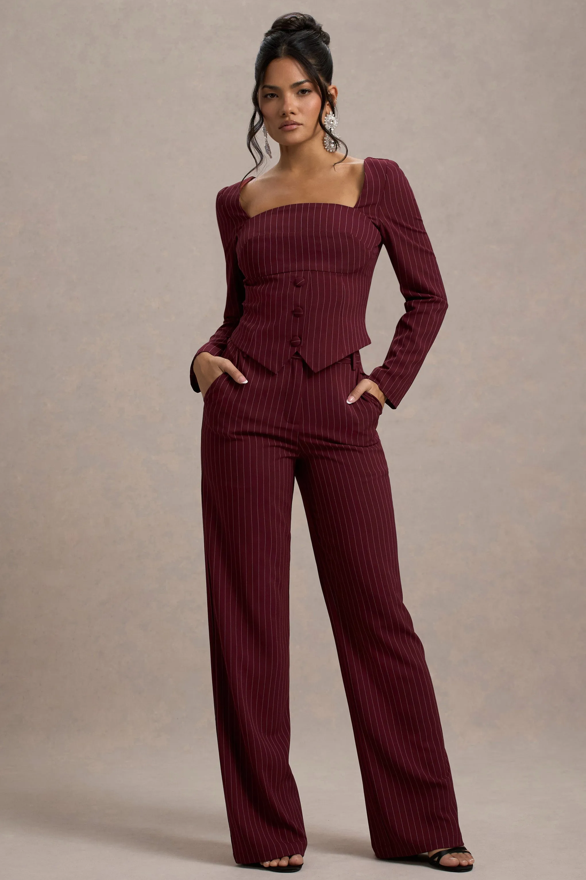 Los Angeles | Wine Pinstripe Tailored Top