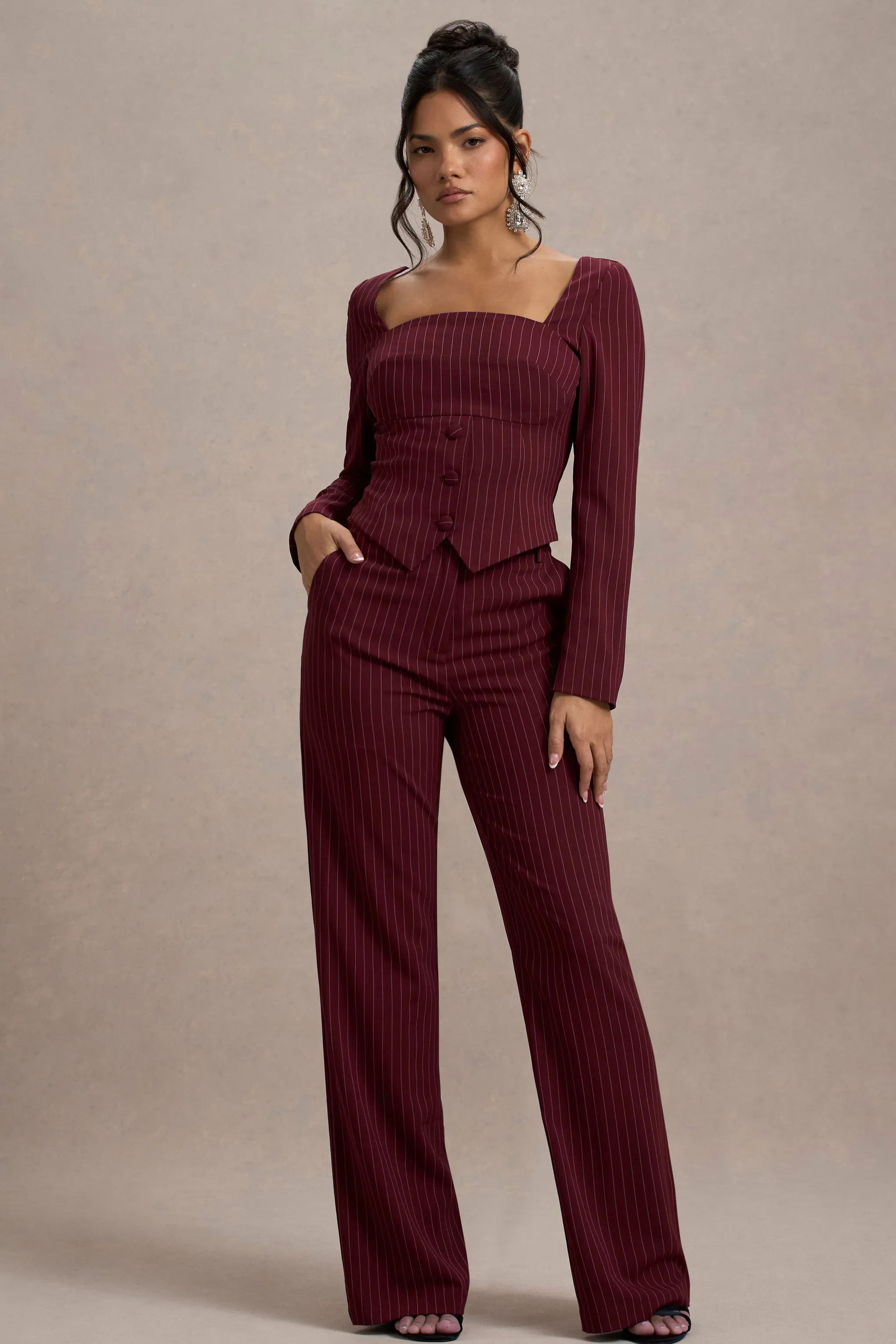 Los Angeles | Wine Pinstripe Tailored Top