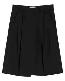 Maxi Bermuda in Lino e Viscosa Stretch Nero