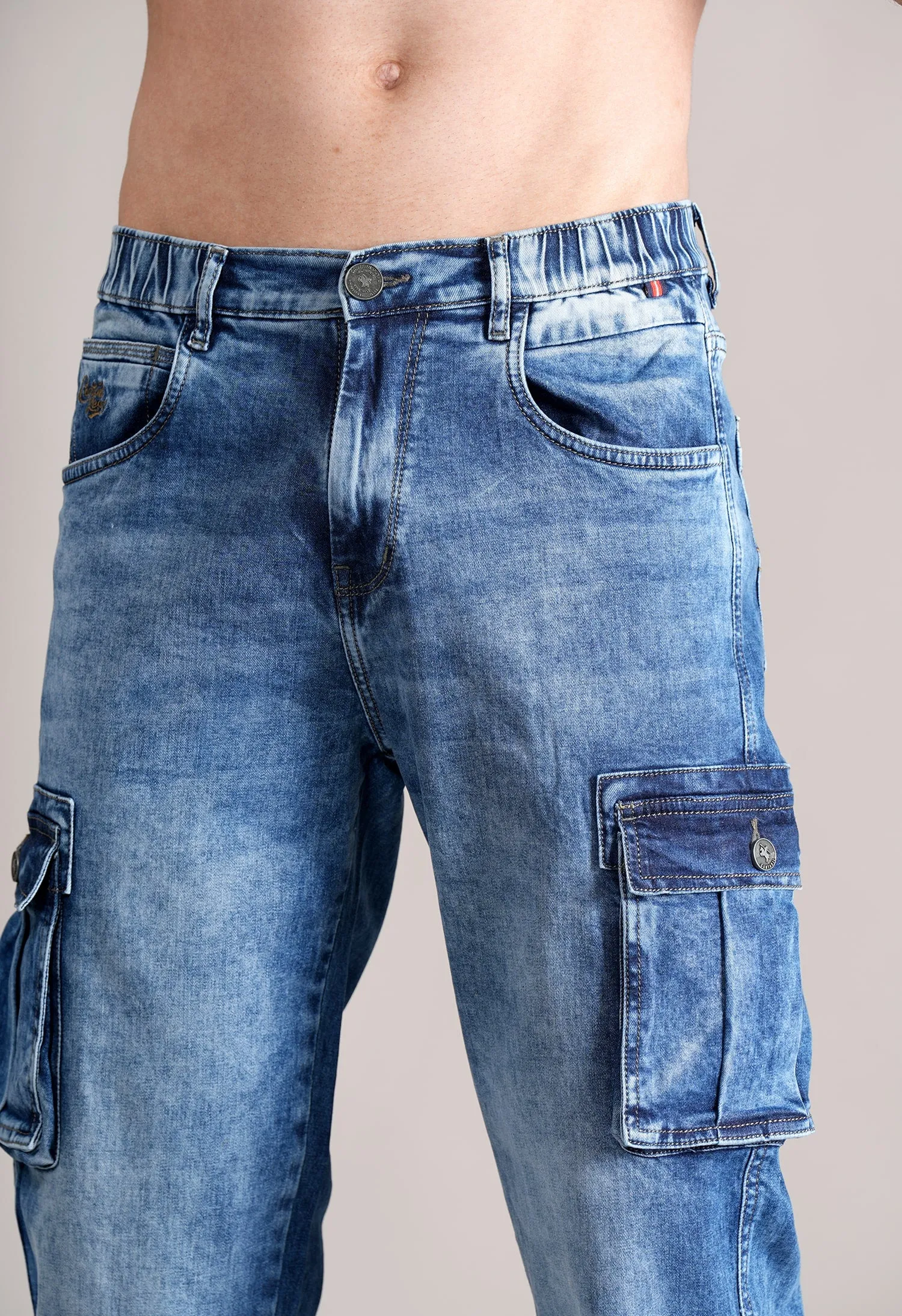 Men Blue Solid Casual Cargo