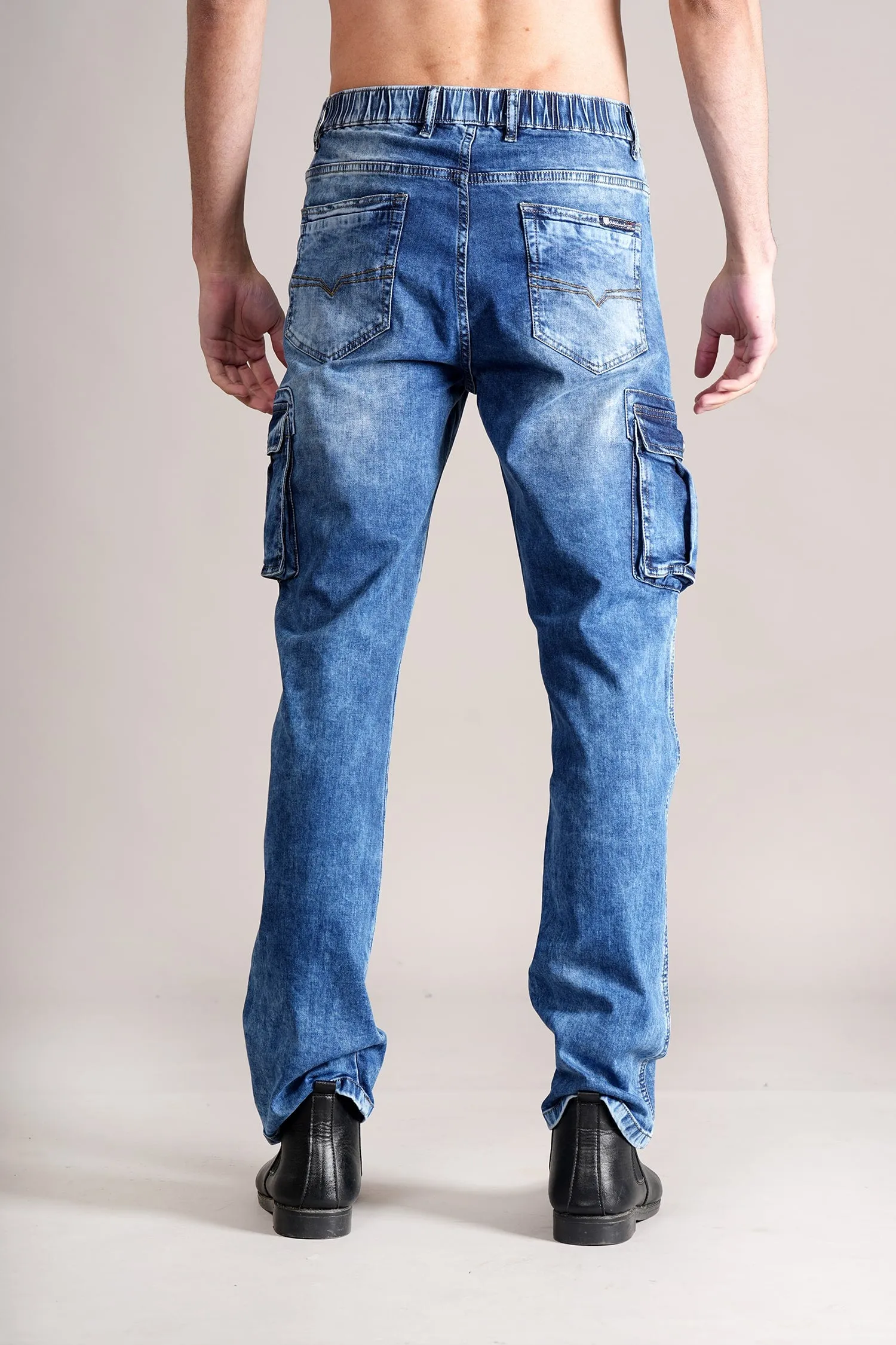 Men Blue Solid Casual Cargo