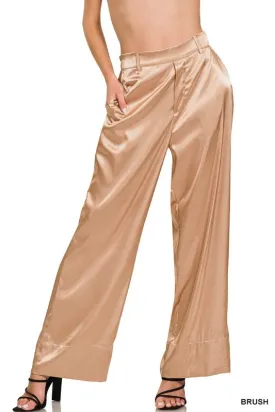 On Stage In Beige | Satin Pants