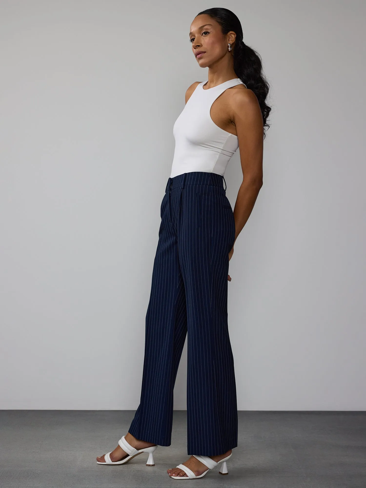 Pinstripe Wide Leg Trouser