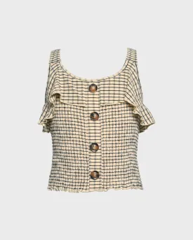 Plaid Crop w Faux Button Top