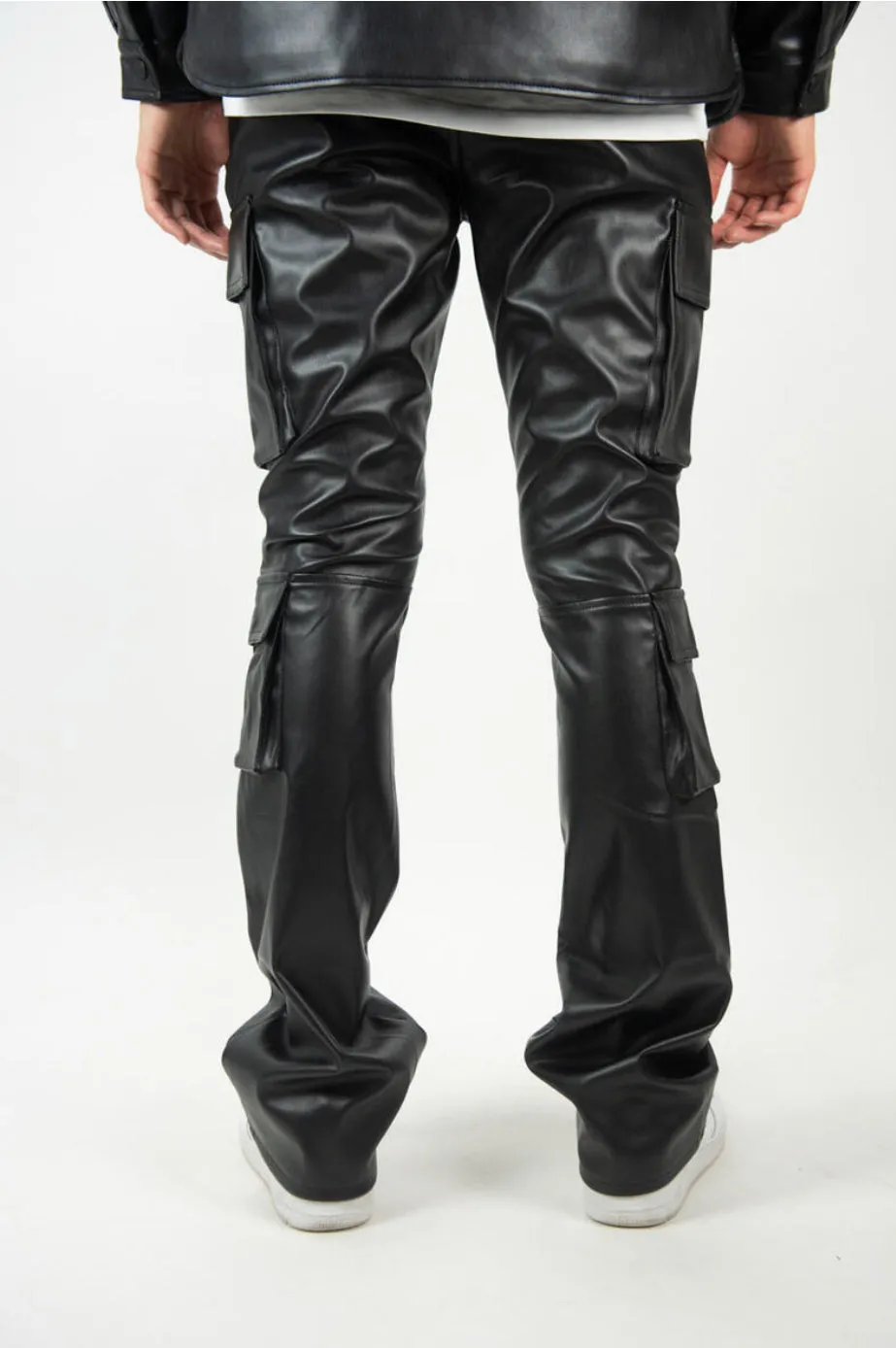 R3BEL FAUX LEATHER CARGO PANTS (Stacked Fit)