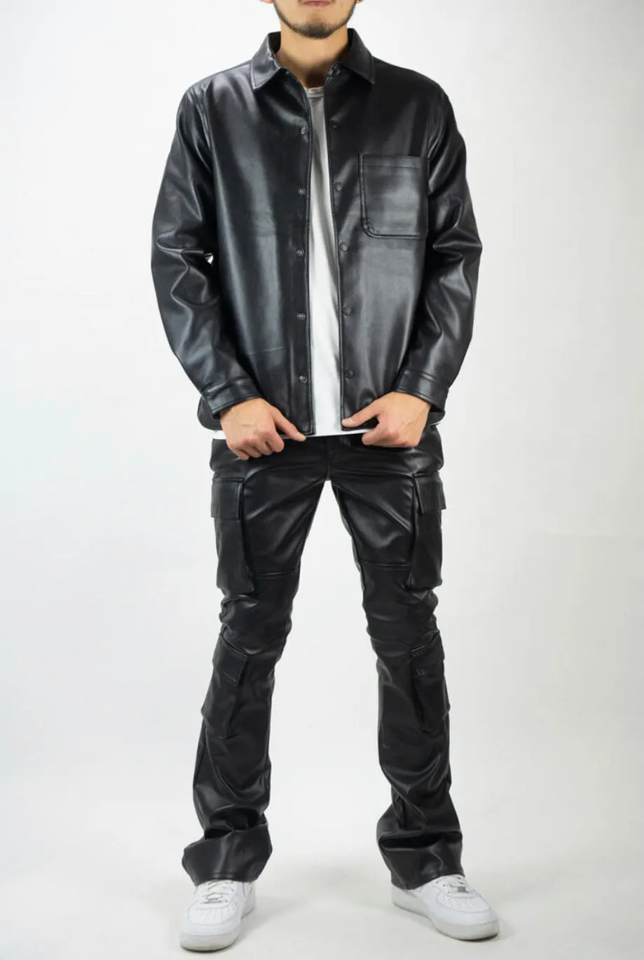 R3BEL FAUX LEATHER CARGO PANTS (Stacked Fit)