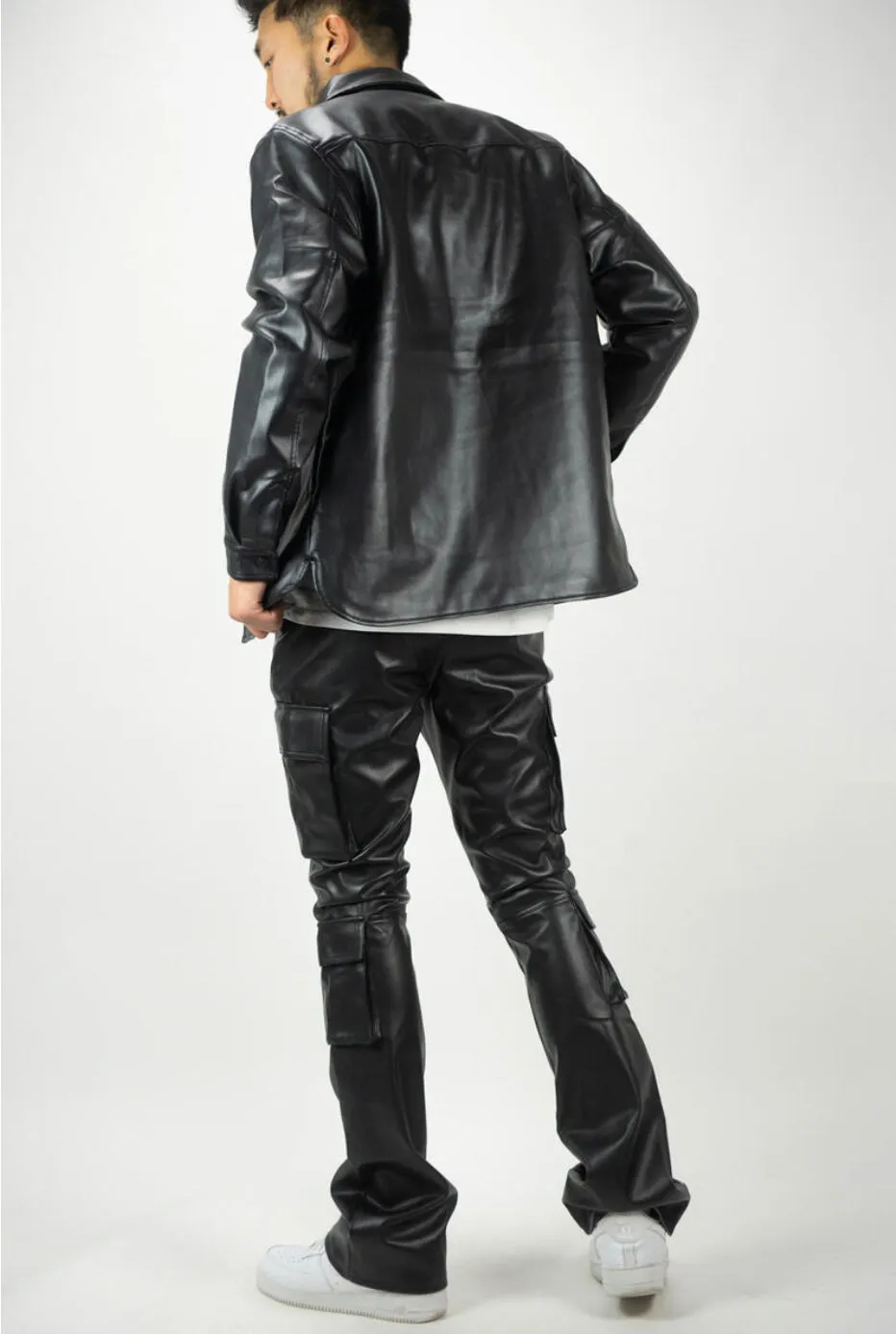 R3BEL FAUX LEATHER CARGO PANTS (Stacked Fit)
