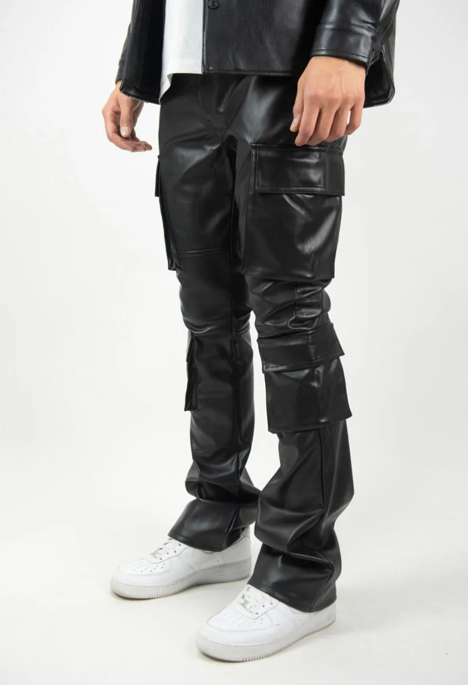 R3BEL FAUX LEATHER CARGO PANTS (Stacked Fit)