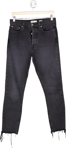 RE/DONE Faded Black High Rise Ankle Crop Jeans UK W29