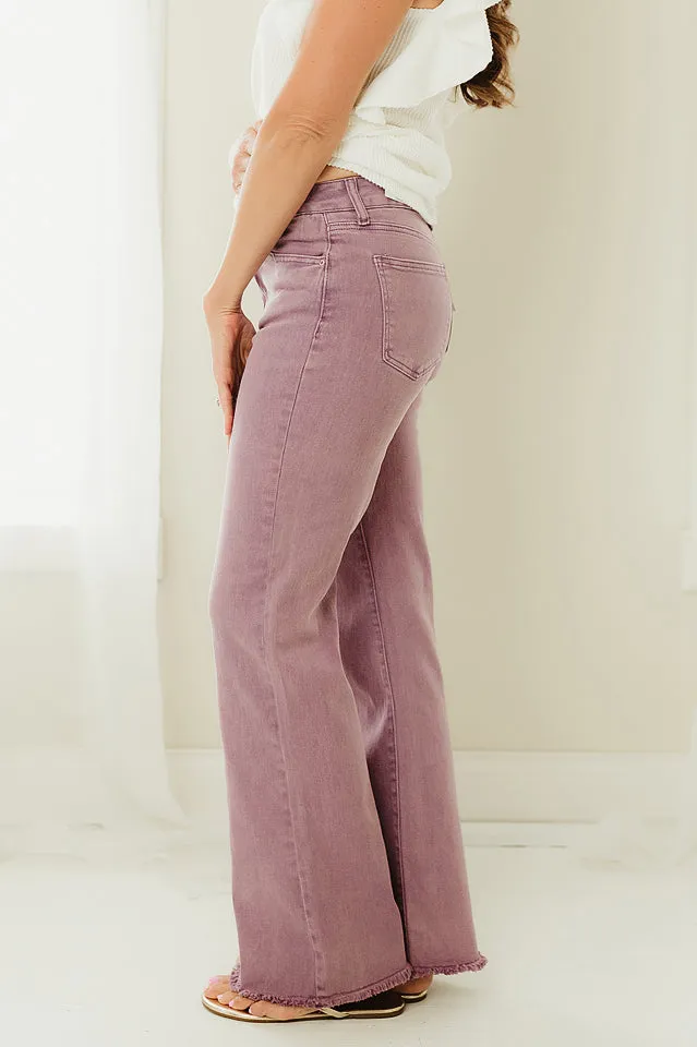 Regular Acid Washed Frayed Bootcut Pants