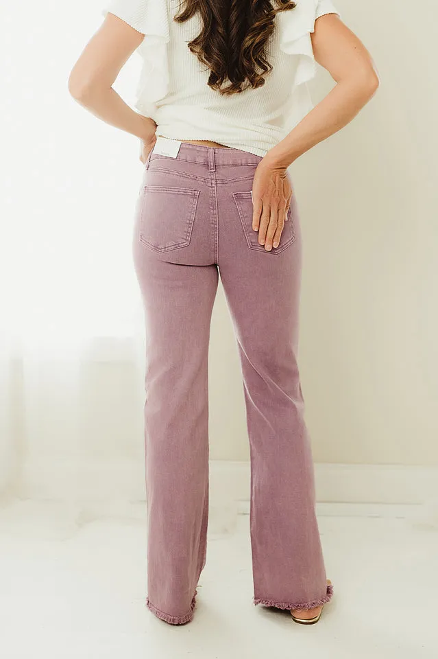 Regular Acid Washed Frayed Bootcut Pants