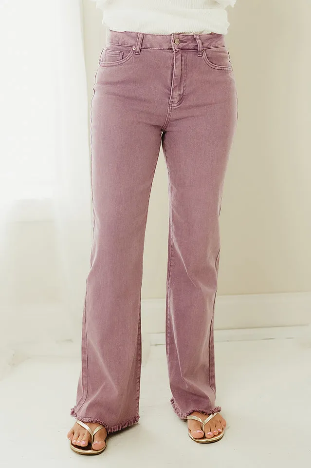 Regular Acid Washed Frayed Bootcut Pants
