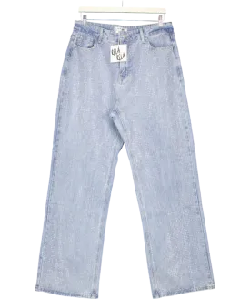 Rela Rela Blue Boyfriend Loose Fit Mid Rise Rhinestone Jeans UK XL