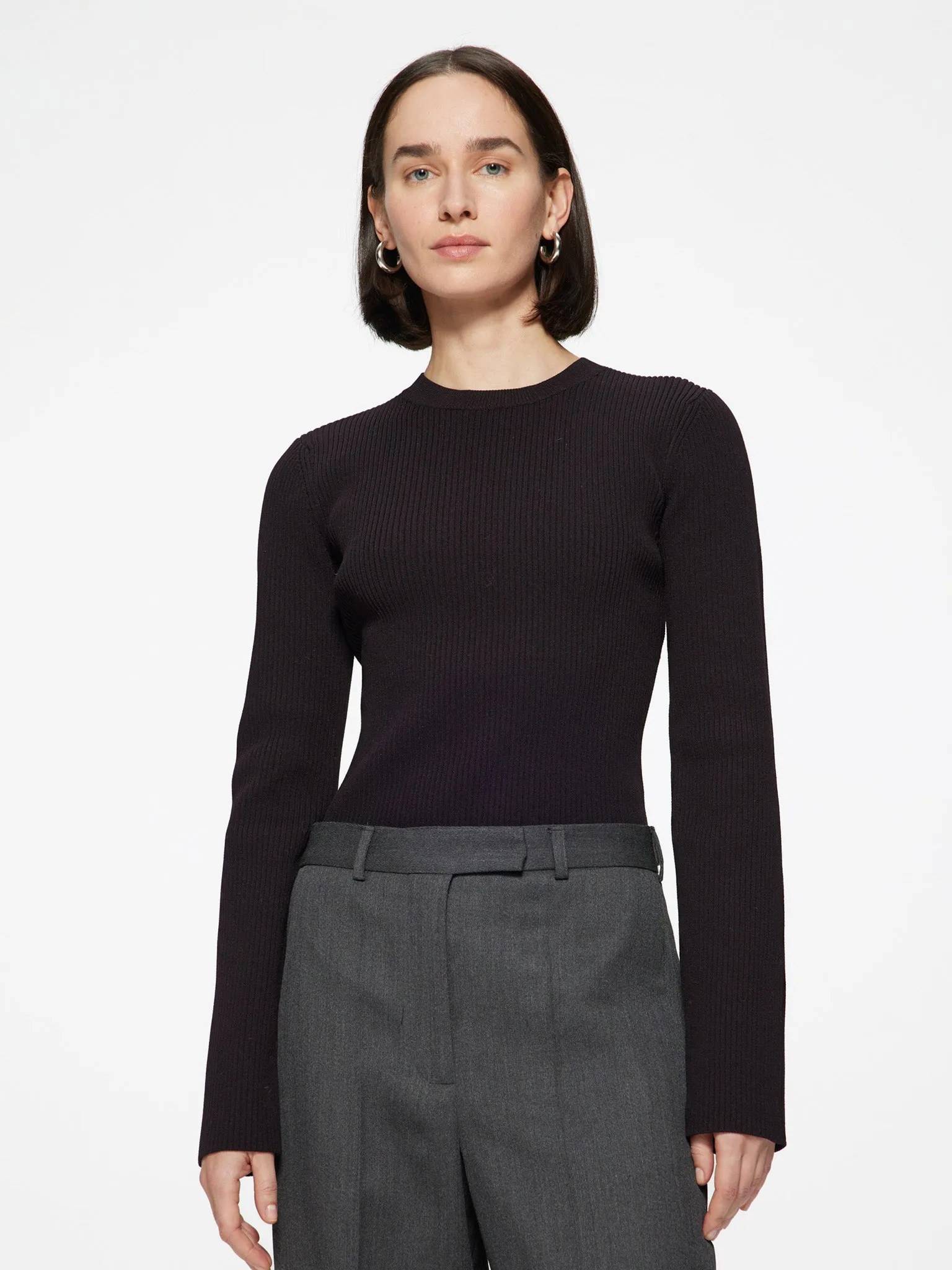 RÓHE Wide Leg Trouser Black Grey Pinstripe