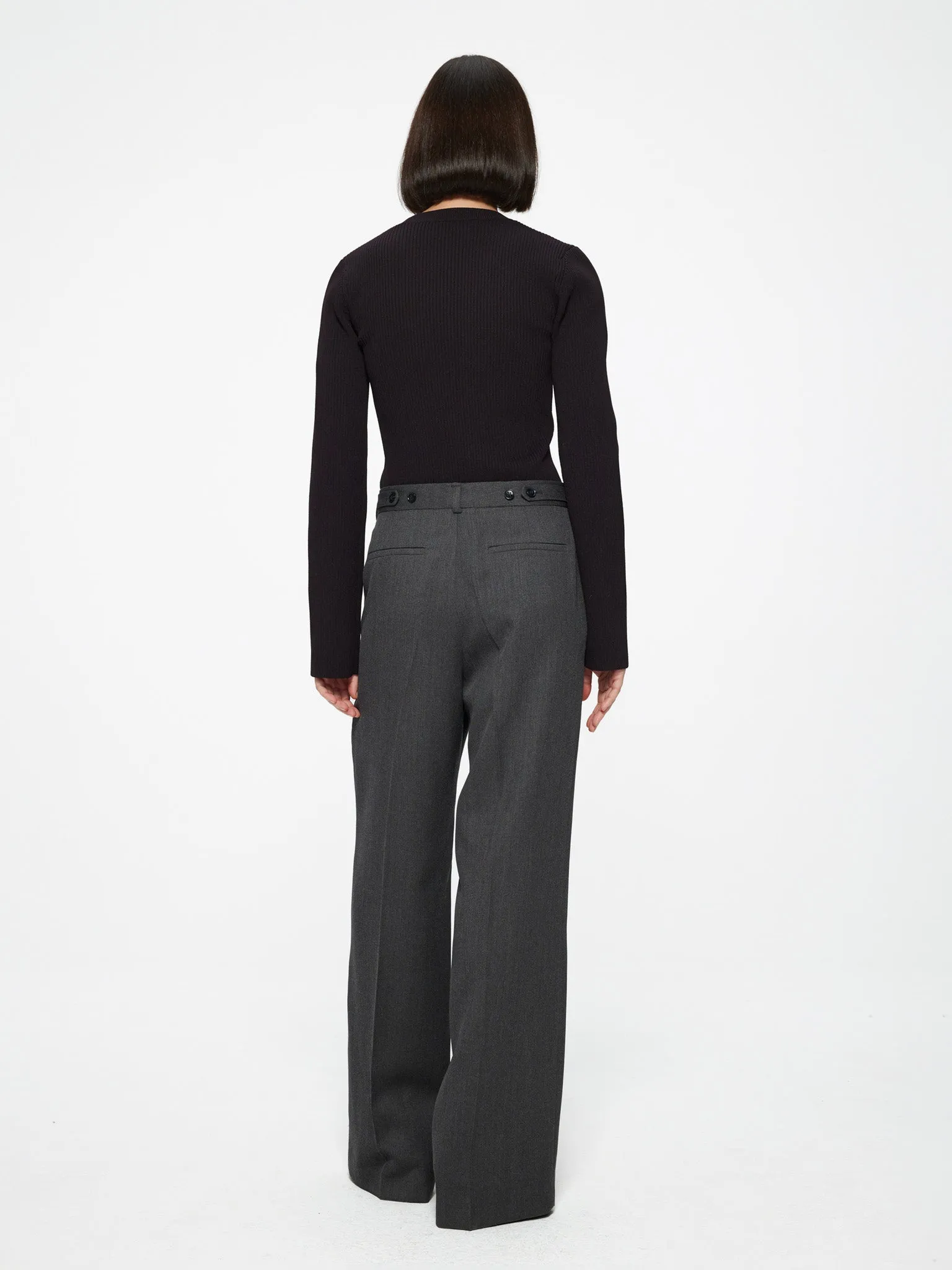 RÓHE Wide Leg Trouser Black Grey Pinstripe