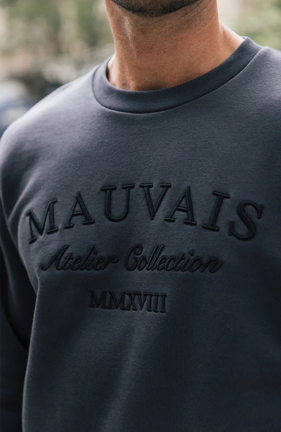 Ricamo Regular Logo Crew Sweatshirt in Slate