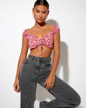 Sarae Crop Top in Ditsy Butterfly Peach and Red
