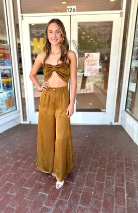 Satin Crop   Pants SET