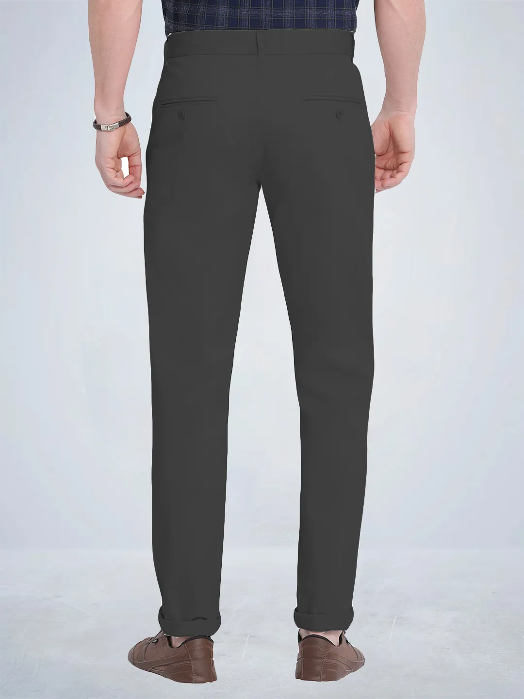 Steel Grey Cotton Twill Stretch Chino Pants