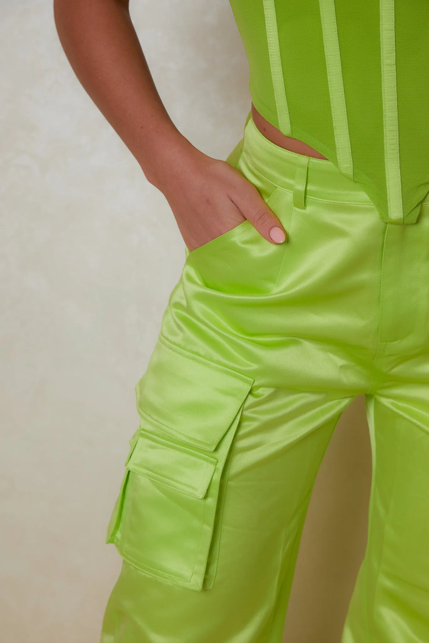 The matte satin cargos- Lime