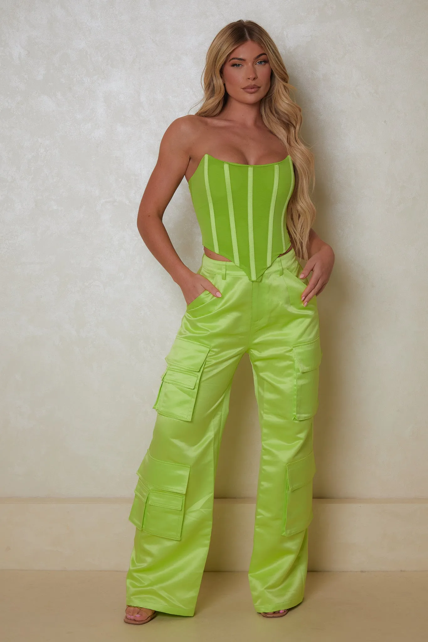 The matte satin cargos- Lime