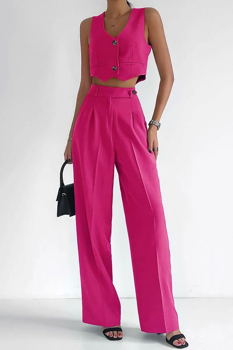 V-Neck Sleeveless Top Straight pants Suit