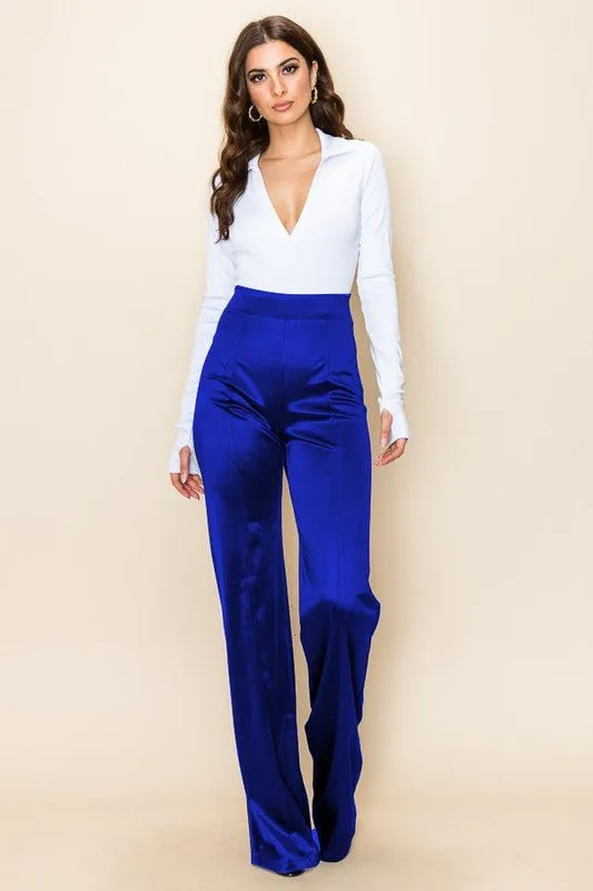 VIVIANNE SATIN PANT - Blue