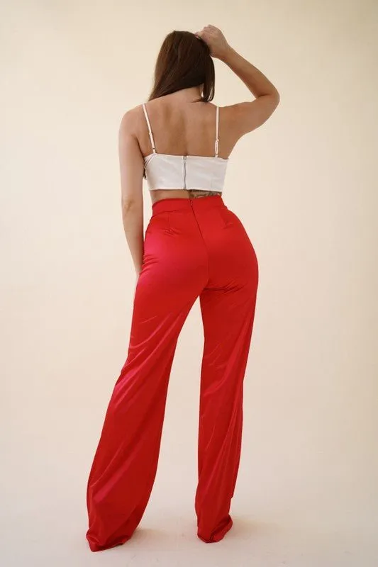 VIVIANNE SATIN PANT - BURGUNDY