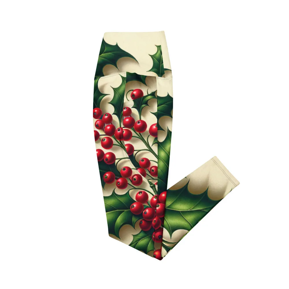 Whimsical Winter Wear Crossover Leggings with Pockets