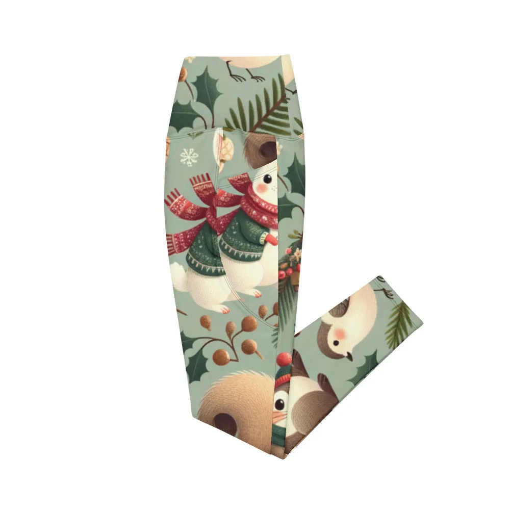 Whimsical Winter Wear Crossover Leggings with Pockets
