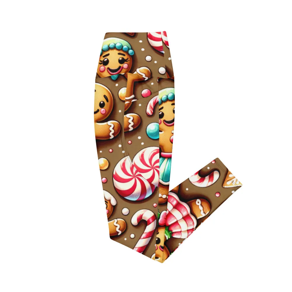 Whimsical Winter Wear Crossover Leggings with Pockets