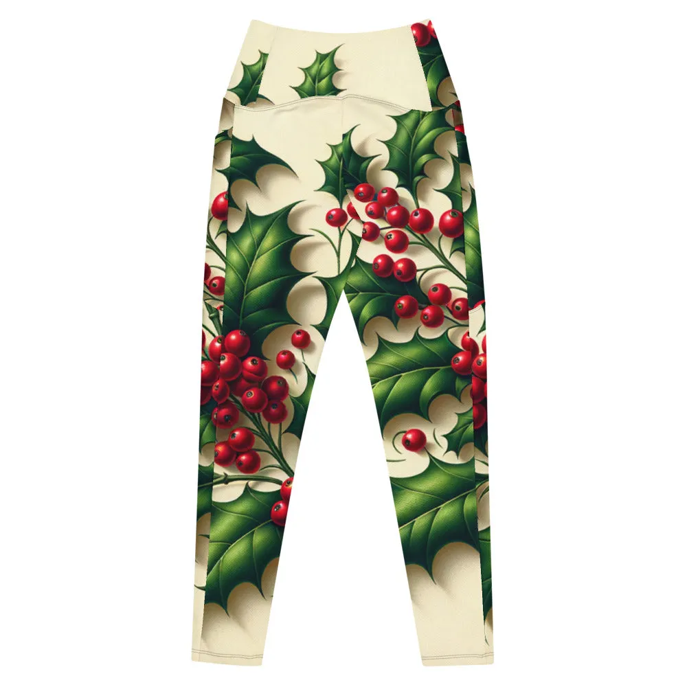 Whimsical Winter Wear Crossover Leggings with Pockets