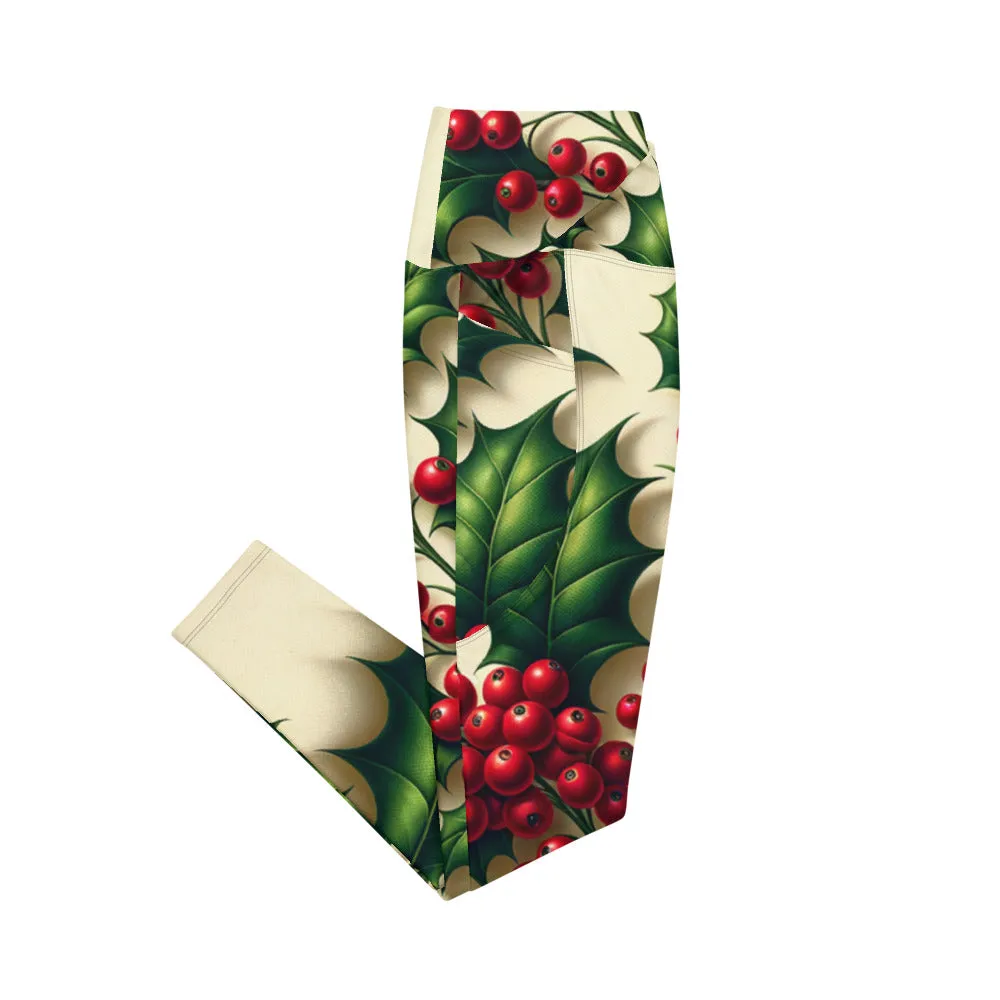 Whimsical Winter Wear Crossover Leggings with Pockets