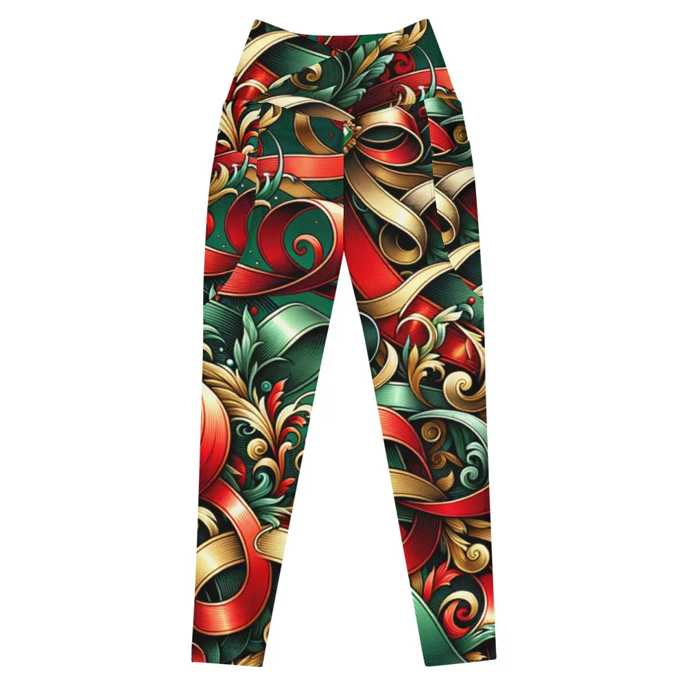 Whimsical Winter Wear Crossover Leggings with Pockets