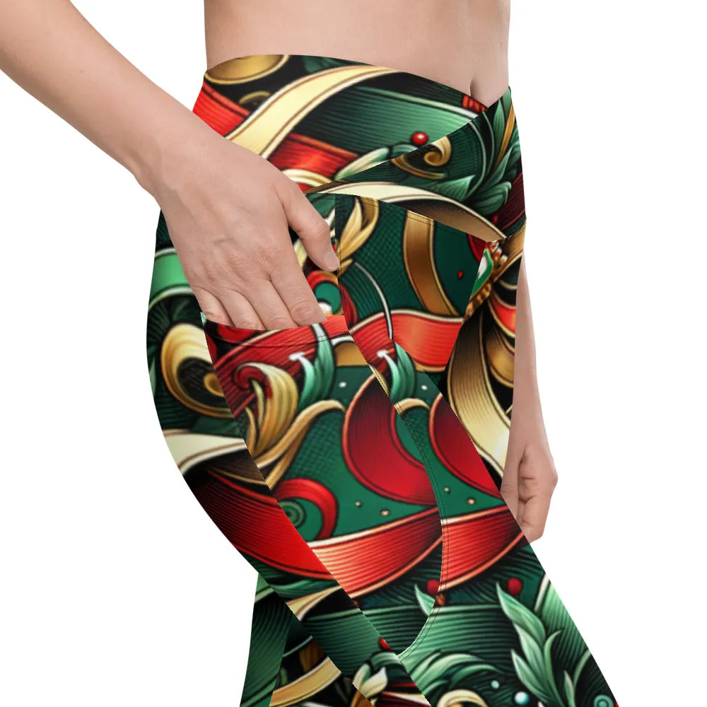 Whimsical Winter Wear Crossover Leggings with Pockets